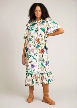 MUNTHE Celiz 100% Silk Botanical Floral Midi Dress Size EU 14| US 14
